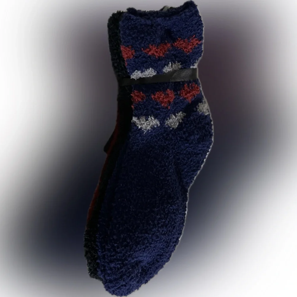 3 pairs of Catherine Malandrino Ladies Red, Black & Blue Cozy Crew Socks - NWT